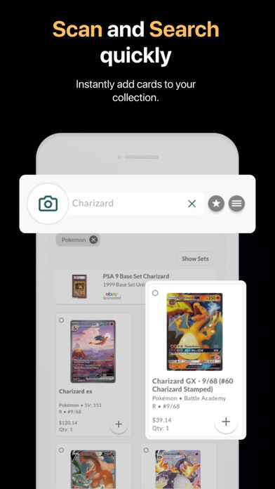 Collectr scan and search screen for adding cards to a collection