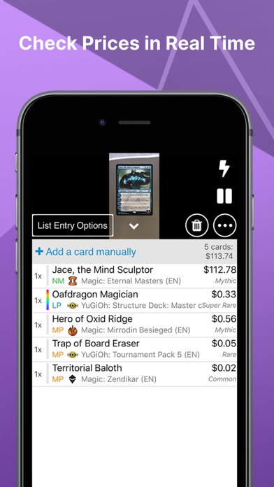 TCGplayer scanned card list showing individual card prices